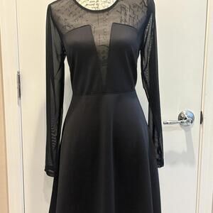Forever 21+ Black Mesh Long Sleeve Fit & Flare Dress Plus 1X
